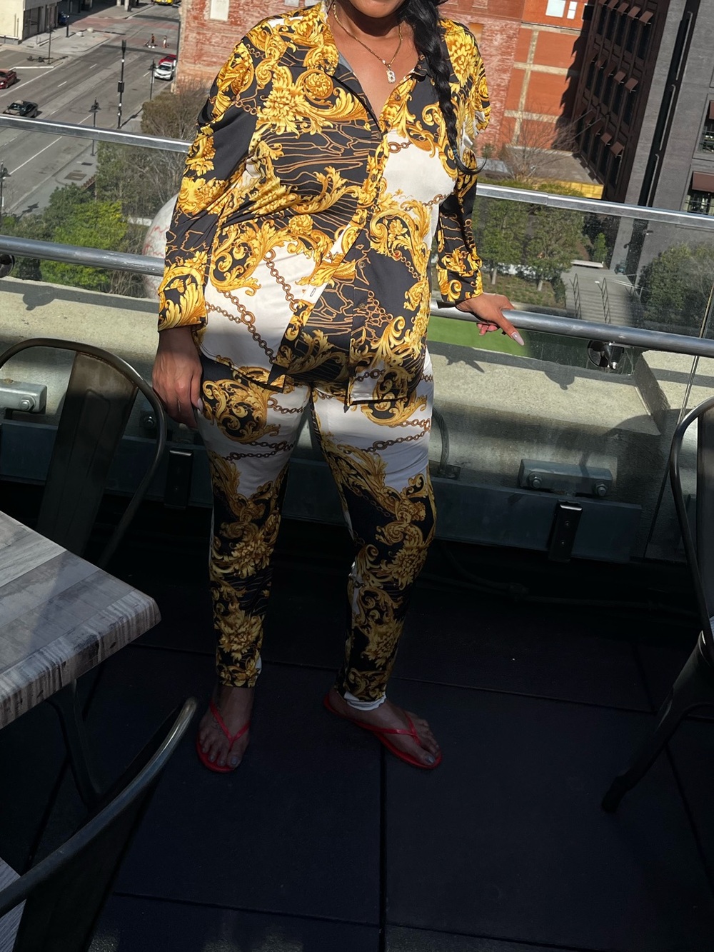 GIBIU Black & Gold Printed Pantsuit - Luxe Baroque Pattern